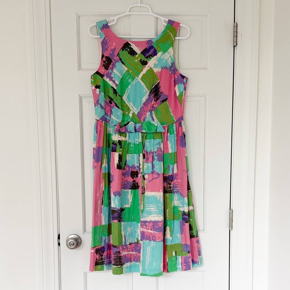 BODEN dress size 10L pink green sleeveless cotton